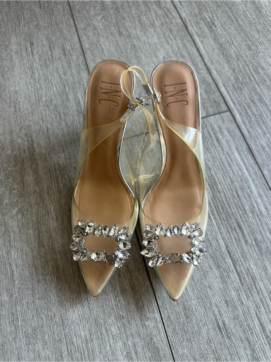 INC International Concepts Shoes - INC Crystal-Embellished Clear Slingback Heels